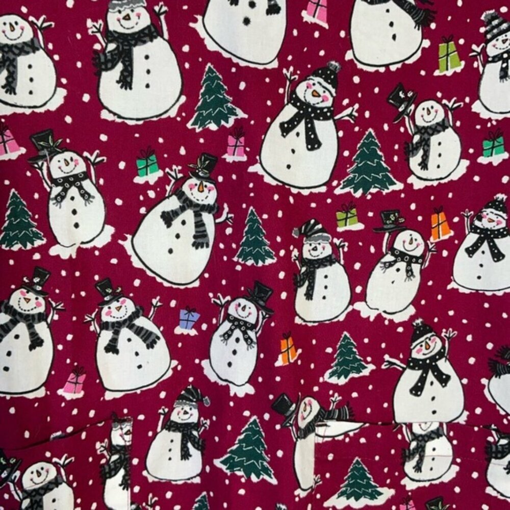 Tafford Scrub Top 100% Cotton Holiday Snowman Christmas Burgundy Red Women XL - Picture 4 of 13